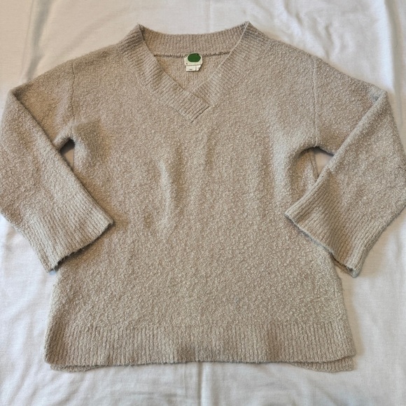 Anthropologie Medium Clayton Sweater ~ Beige Fuzzy V-Neck Wool Alpaca - Picture 4 of 8